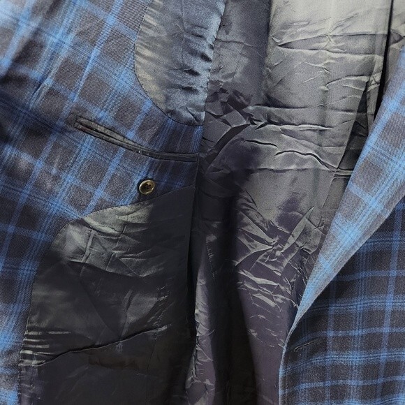 Holland & Sherry Saville Row Men's Double Button Check Plaid Tailor Made Blazer - Picture 8 of 10